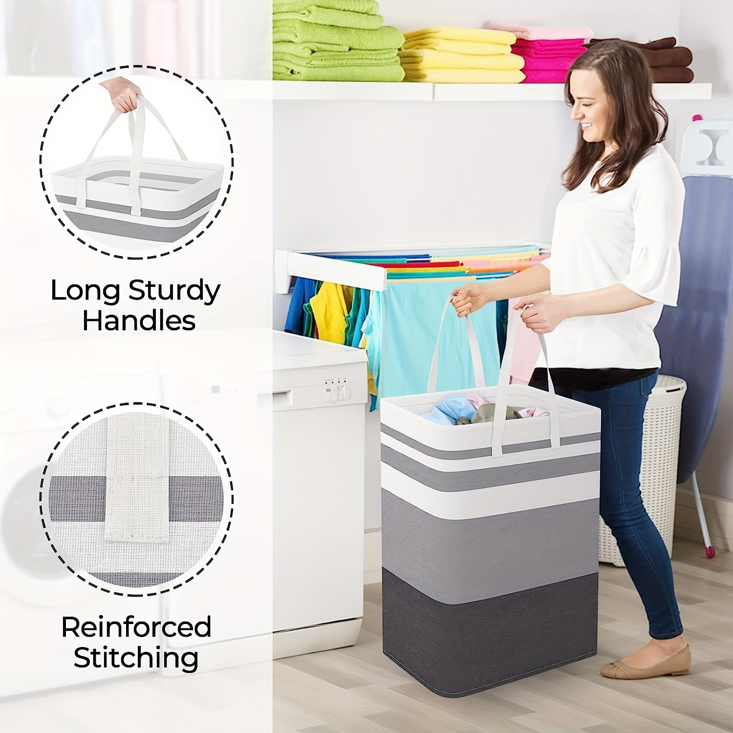 1pc extra large waterproof laundry basket sturdy freestanding clothes hamper with easy carry extended handles foldable design ideal for home and clothes shops details 3