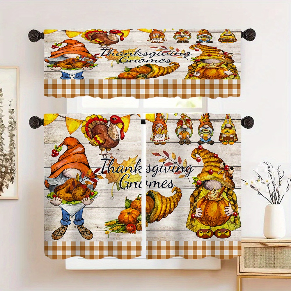 

1pc/2pcs Old Wooden Dwarf Turkey Curtain, Polyester Printed , - Rod Decoration Curtain, Suitable For , , , Bathroom, , , Etc., Decoration,