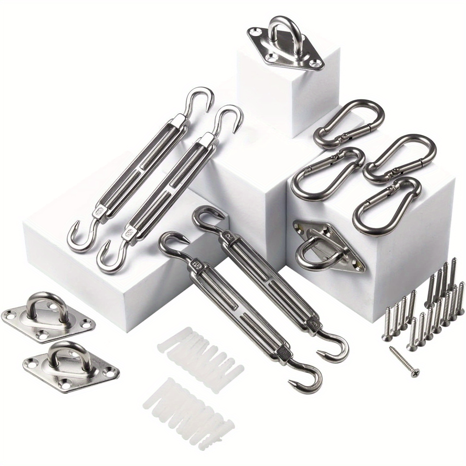 

Shade Hardware Kit For Triangle Rectangle Sun Shade Outdoor Installation, Heavy Duty 304 Stainless Steel Hardware, 44pcs