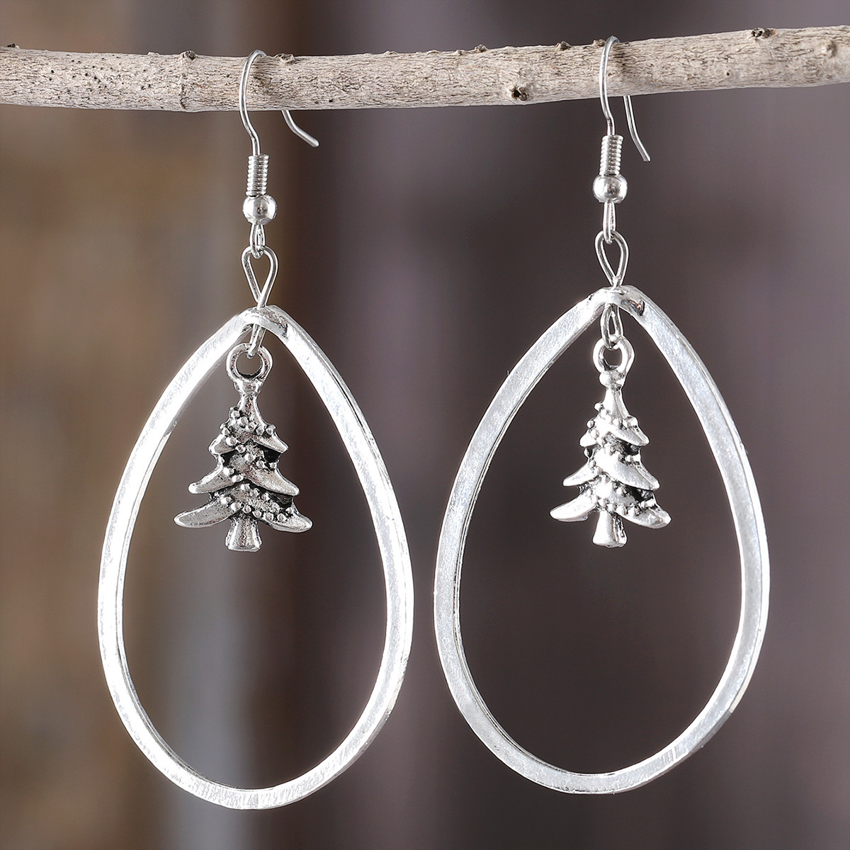 

Vintage Christmas Tree Pendant Water Earrings, Charm Silver Holiday Earring, Boho Style Dangle Earrings For Women, Unique Holiday Gift For Women Girls Mother