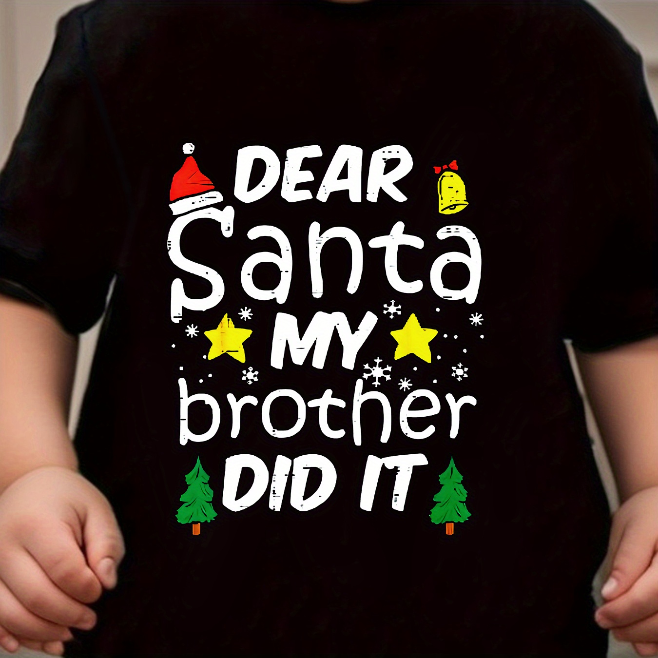 

Creative Dear Santa My Brother Did It Print, Boy's Casual Comfy Crew Neck Short Sleeve Summer T-shirt