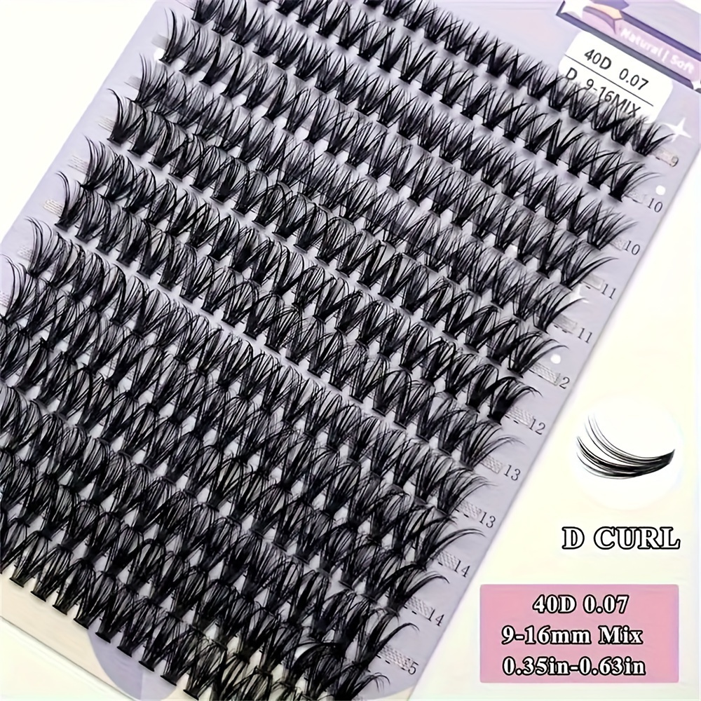 

40d D Cluster Eyelash Extensions, Mixed Length 9-16mm, Hypoallergenic Diy Individual Lashes, Unscented, With Reusable Applicator For Beginners