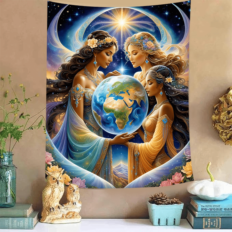 

Goddess Earth Tapestry Wall Hanging - 90g Polyester Fiber Mystic Wall Art For Living Room Bedroom Dorm - Washable Decorative Tapestry With Free Hanging Accessories - Gift For Friends And Family