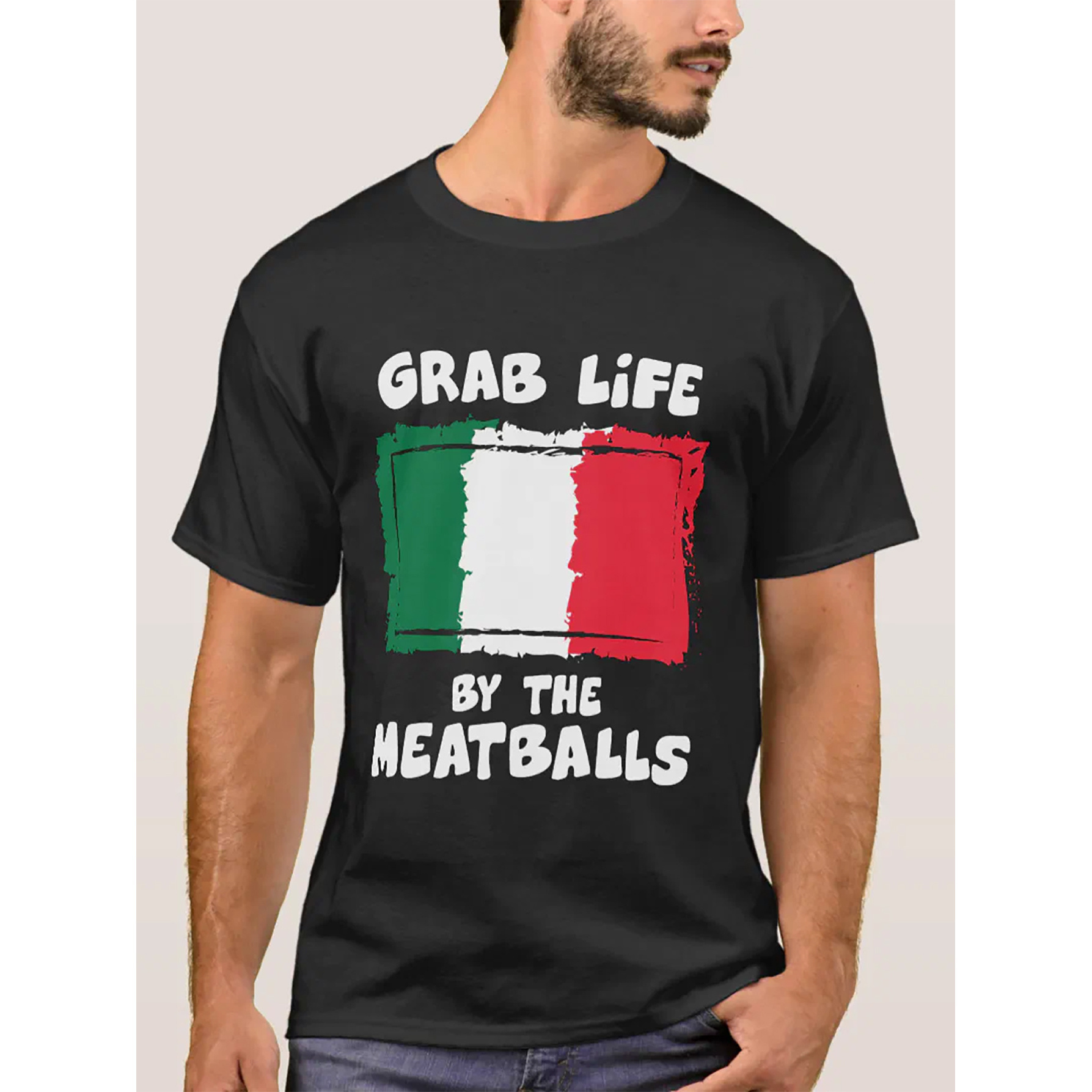 

Funny Italian Gift Idea: Meatball Italy Flag 1 T-shirt, Father's Day Gift, Funny Men's Short Sleeve Graphic T-shirt Collection Black