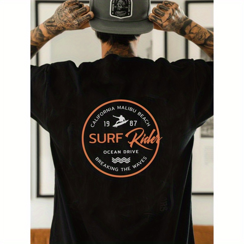 

Summers 1997 Surf Print T-shirt - Casual Summer Short Sleeve Crew Neck Tee - Machine Washable - Polyester Fabric