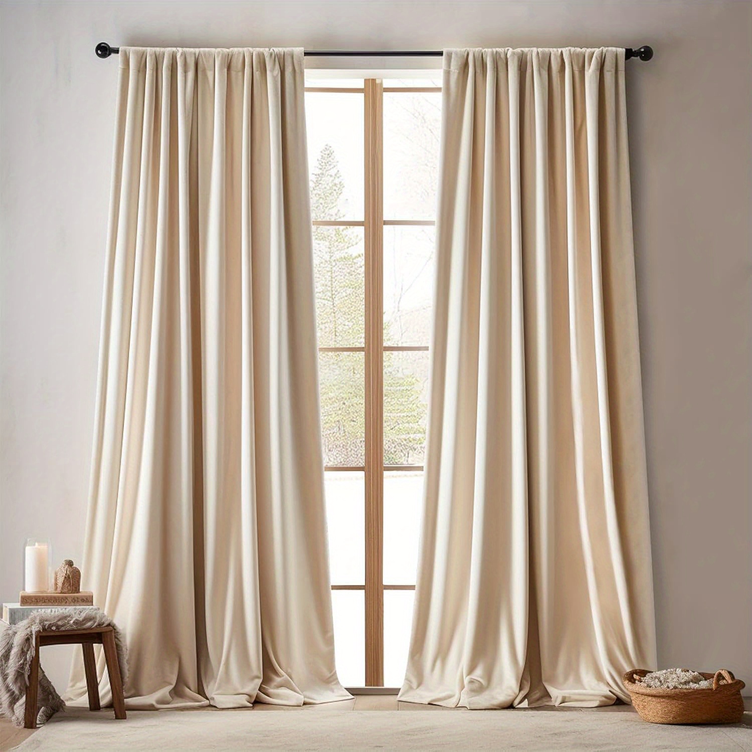 

Collact Velvet Curtain For Living Room, Beige Thermal Insulated Luxury Drape For Bedroom Stylish Design Super Soft Privacy Room Darkening Window Treatment Rod Pocket 1 Panel, Cream Beige