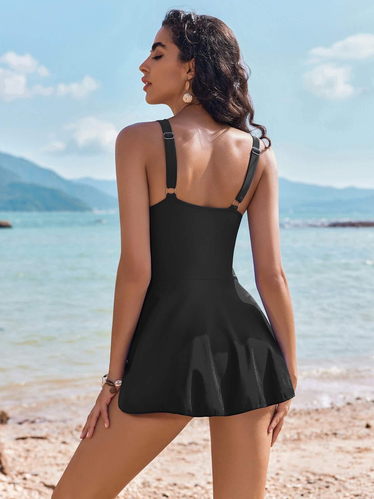 bathing suits swim dress swimsuit for women 2024 halter dresses Womens One  Swimdress Tummy Control SwimsuitsTie Knot Skirt Bathing Suit S-2XL casual d