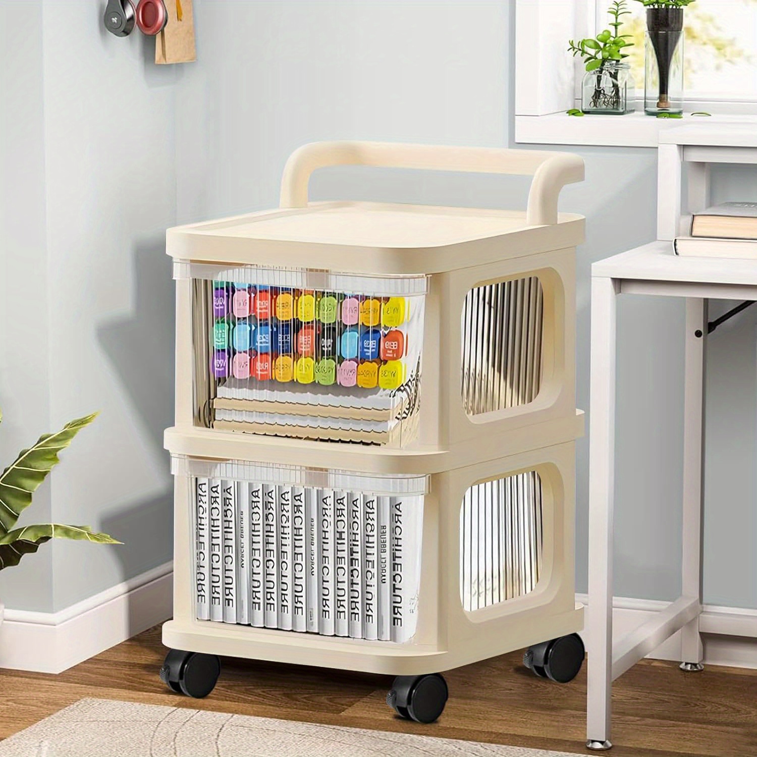 

2 Drawer Storage Cart, White Nightstands Rolling Cart With Wheels To Organize Bedrooms Modern