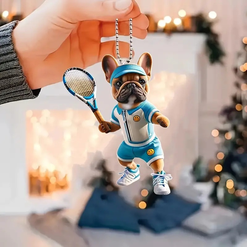 

2d Acrylic Tennis Dog Pendant For Car - Festive And Fun!
