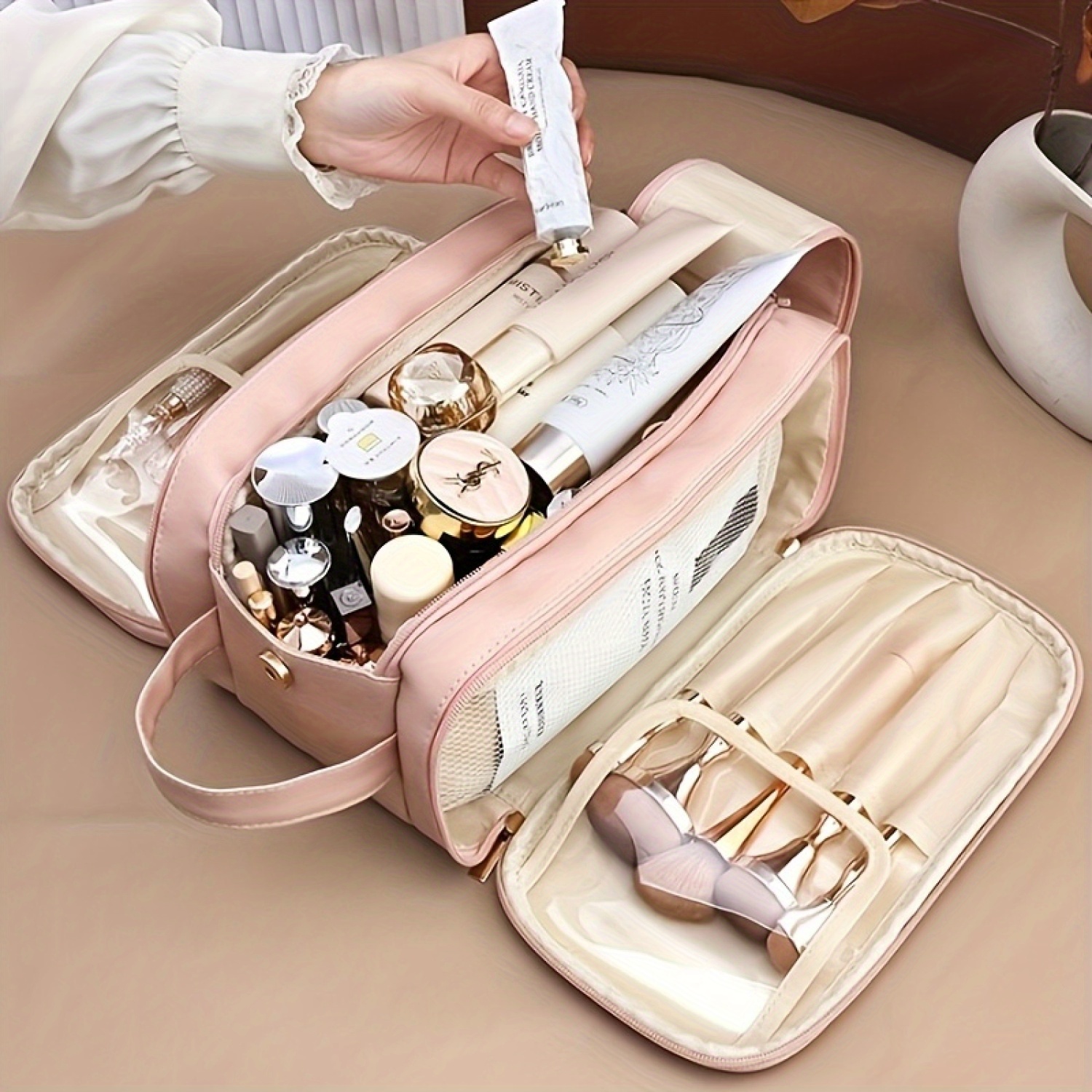 

Makeup Bag, Large Capacity Portable Travel Organizer, Multifunctional Storage For Cosmetics And Grooming