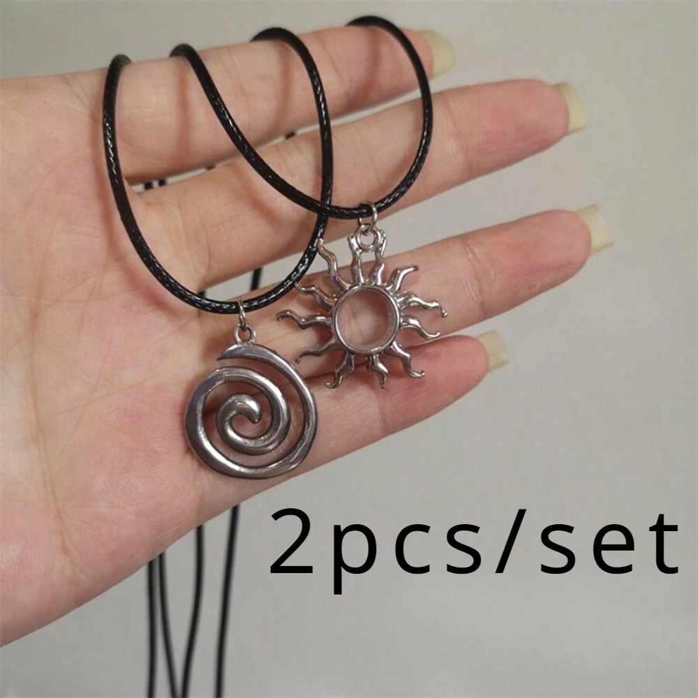 TEMU Set Of 2 Punk-style Charm Necklaces Featuring Vortex Swirl Pendants, Chokers, Perfect For Women's Fashion In Goth And Grunge Styles