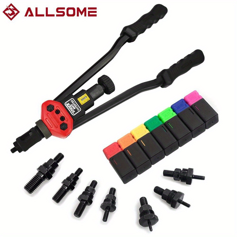 Allsome Bt-607 16" Manual Gun Hand Rivet Tool Kit Rivet Nut Setting Tool Nut Setter M3/ M4/ M5/ M6/ M8/ M10/ M12