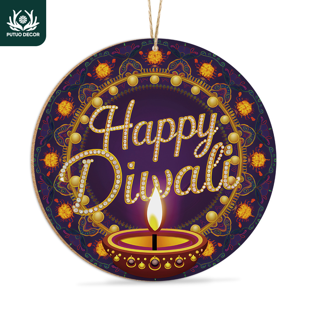 

Happy Diwali Round Wooden Hanging Sign - Home, Farmhouse, Bar, Coffee Shop & Front Door Decor - Ideal Diwali Gift