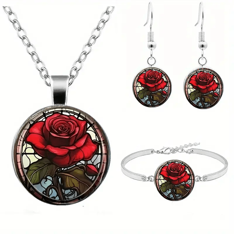 

Stained Jewelry Set - Alloy Pendant Necklace, Bracelet & Earrings Set For Men And Women, For - Fashion Accessories, No Mosaic - Fits All