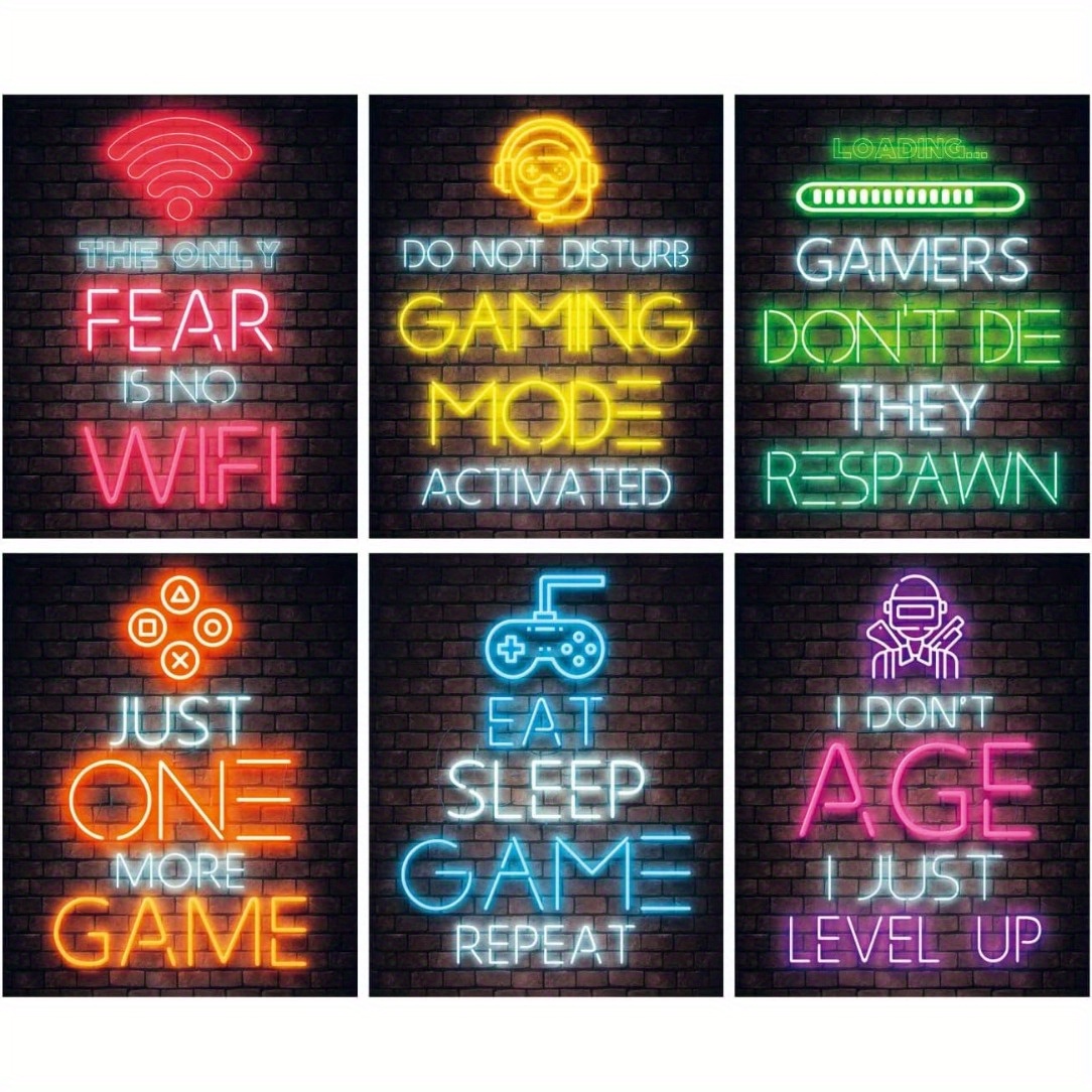 

6pcs Frameless Gaming Wall Decor Room Decor Gamer Bedroom Decorations Video Game Poster Neon Art Posters Cool Sign Gifts Gameroom Videogame Setup For Living Room Home Decorations 8*10inches