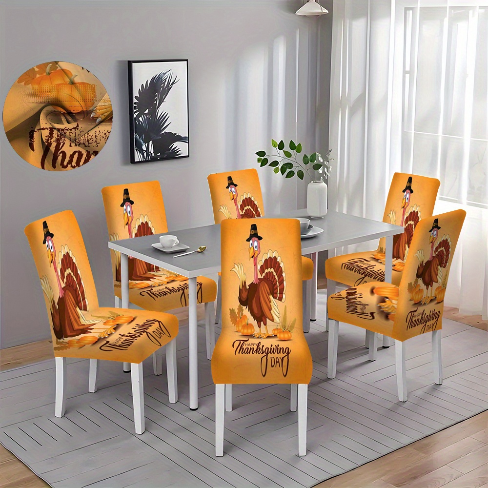 

2/4/6pcs Thanksgiving Turkey Print Chair Covers Kitchen Restaurant Dustproof Chair Protection Covers Removable And Washable Chair Covers Suitable For Party Office Banquet Hall Home Decoration