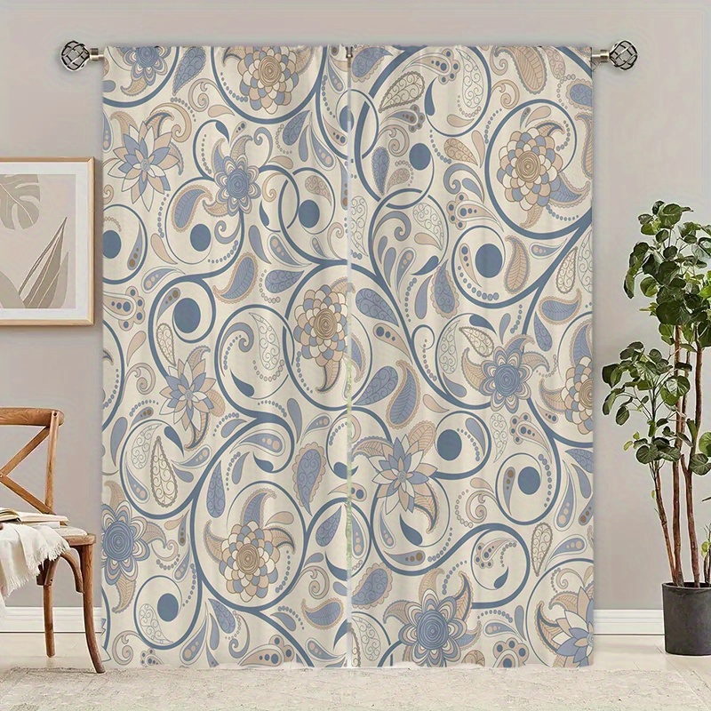 

2-piece Set Modern Floral Blackout Curtains - Polyester, Rod Pocket Design For Living Room & Bedroom Decor Curtains For Living Room Curtains For Bedroom