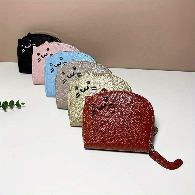 

Kawaii Cat Coin Purse - Mini Zippered Wallet With Keychain, Pu Leather Card Holder, Cute Animal Design, Ideal Holiday Gift