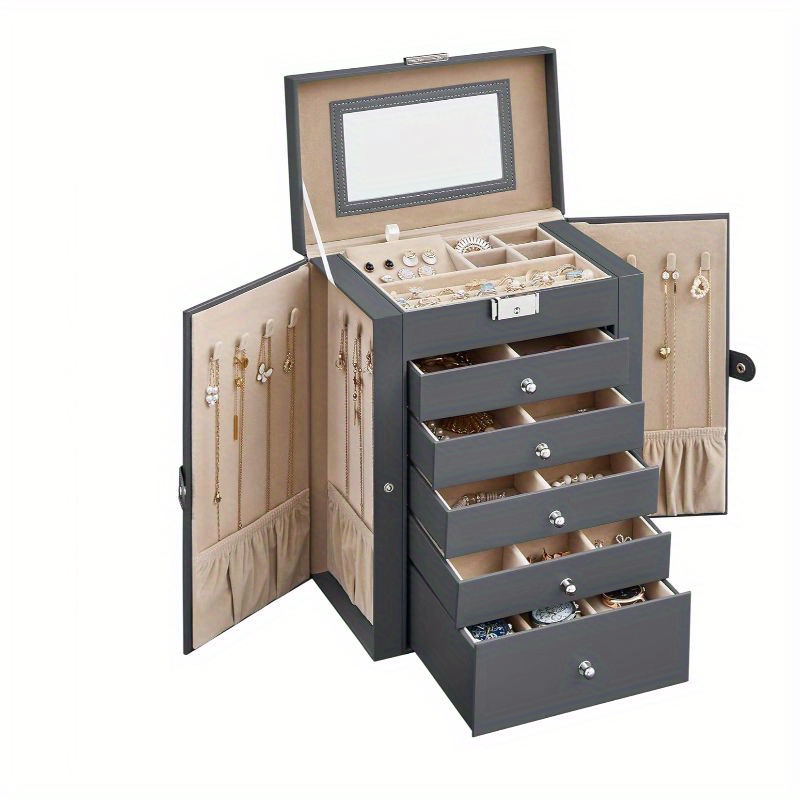 

6-tier Jewelry Box, Jewelry Case With 5 Drawers, Large Storage Capacity, With Mirror, Lockable, Jewelry Storage Organizer