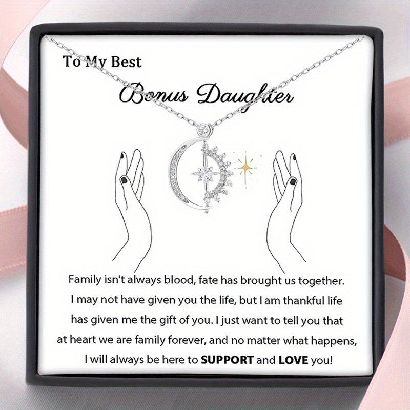 TEMU To My Daughter Synthetic Zircon​ Spinner Of Moon And Sun Choker Pendant Necklace With Card & Box Gift, Best For Christmas, Thanksgiving