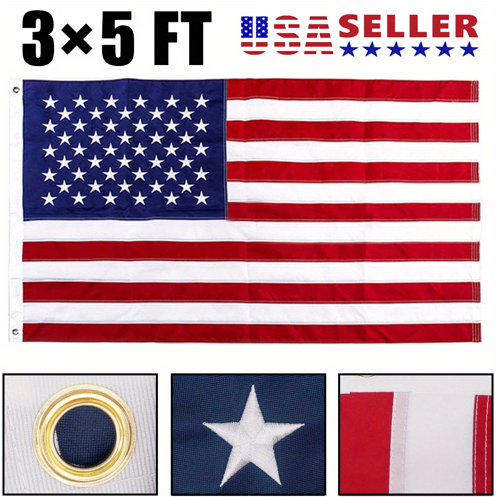 

3x5 Ft American Flag For Outside, Usa Flags Strongest, , Heavy Duty Flags Outdoor With Embroidered Stars And Stripes, Brass Grommets Outdoor! Embroidered Outside All Weather