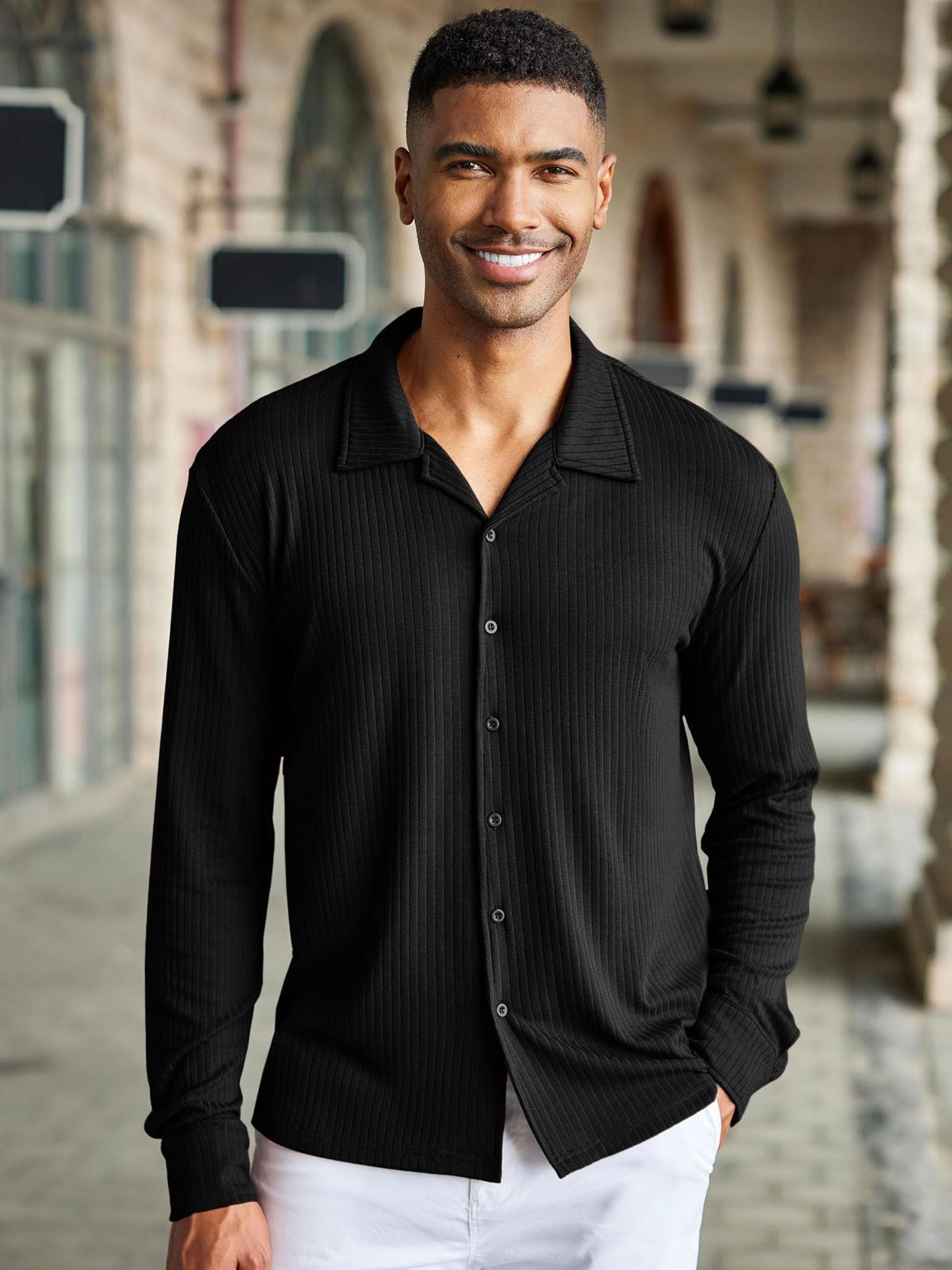 muscle dress shirts for men Signature Black Shirt Tailored Fit for Modern Style XXXL