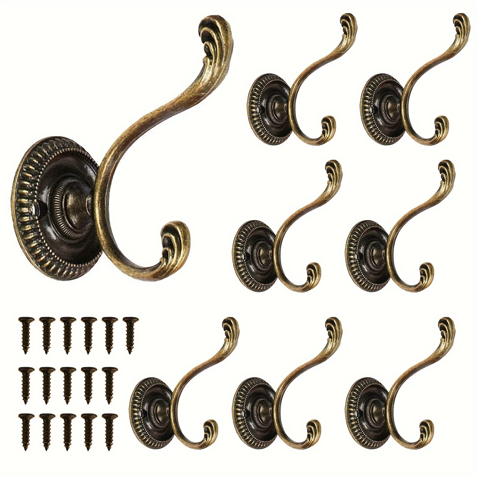 

8pcs Elegant Vintage Hooks In Antique Bronze - Intricate Design For Bedroom, Kitchen, Bathroom Decor - Includes Mounting Screws