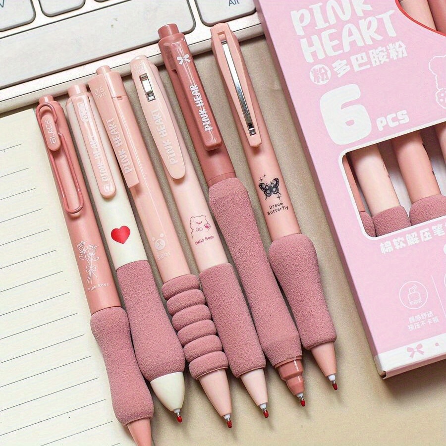 

6 Pcs Set Of Cute Retractable Gel Pens, Planners And School Supplies