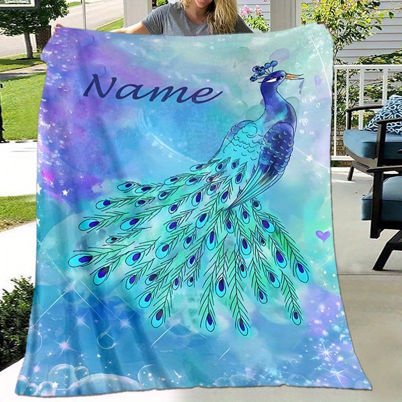 

Personalized Peacock Name Blanket - Soft, Warm & Cozy Flannel Throw For Naps, Camping & Travel - Perfect Gift For Family & Loved Ones