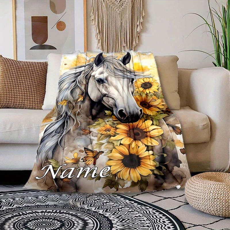 TEMU Custom Name Sunflower Blanket - Soft And Warm, Perfect For Naps, Camping, And Travel - Suitable For All Seasons