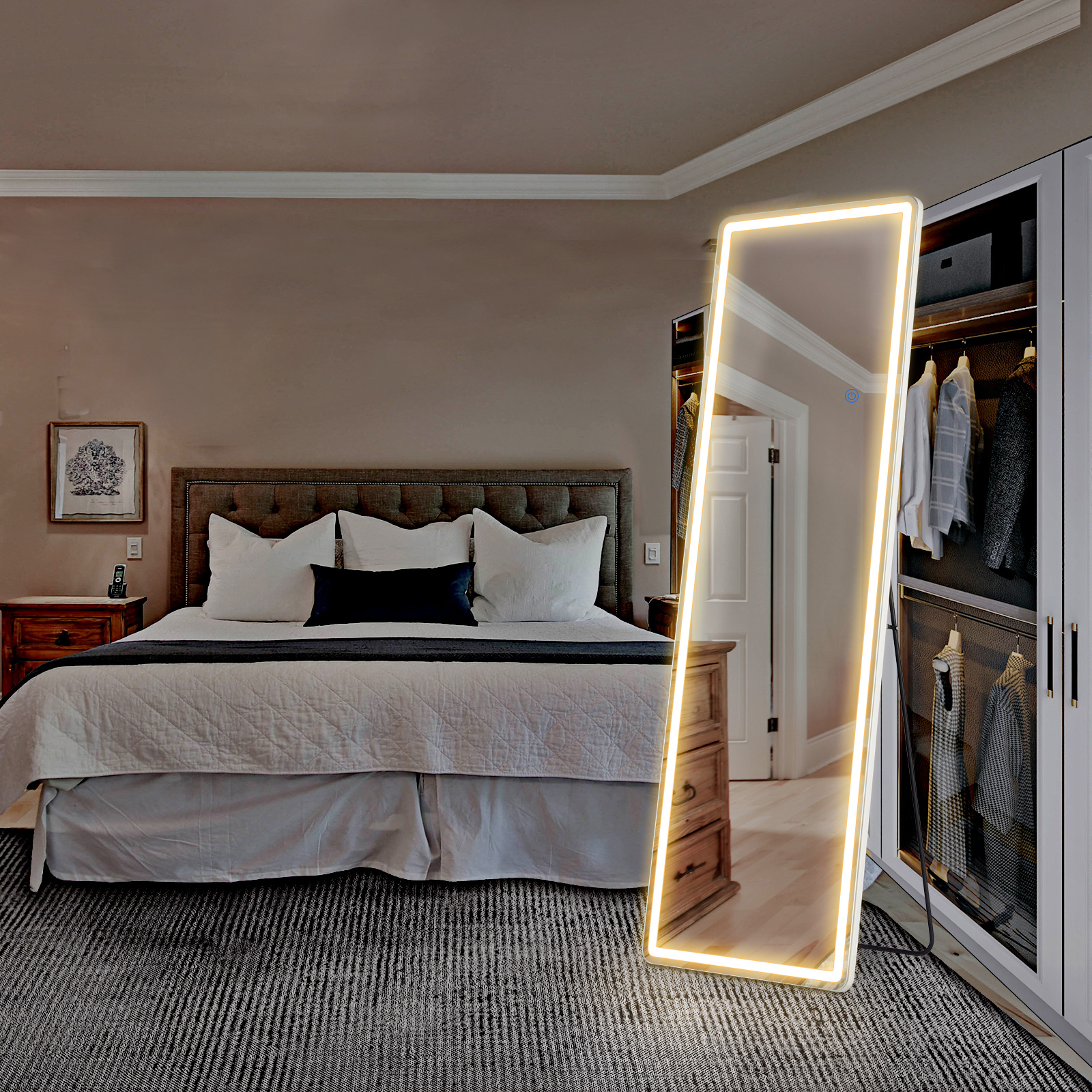 

64x21 Full Body Mirror With Led Lights, Over-the-door Mirror With 3 Color Modes And Adjustable Brightness, Luminous Wall Mirror For Bedroom And Living Room