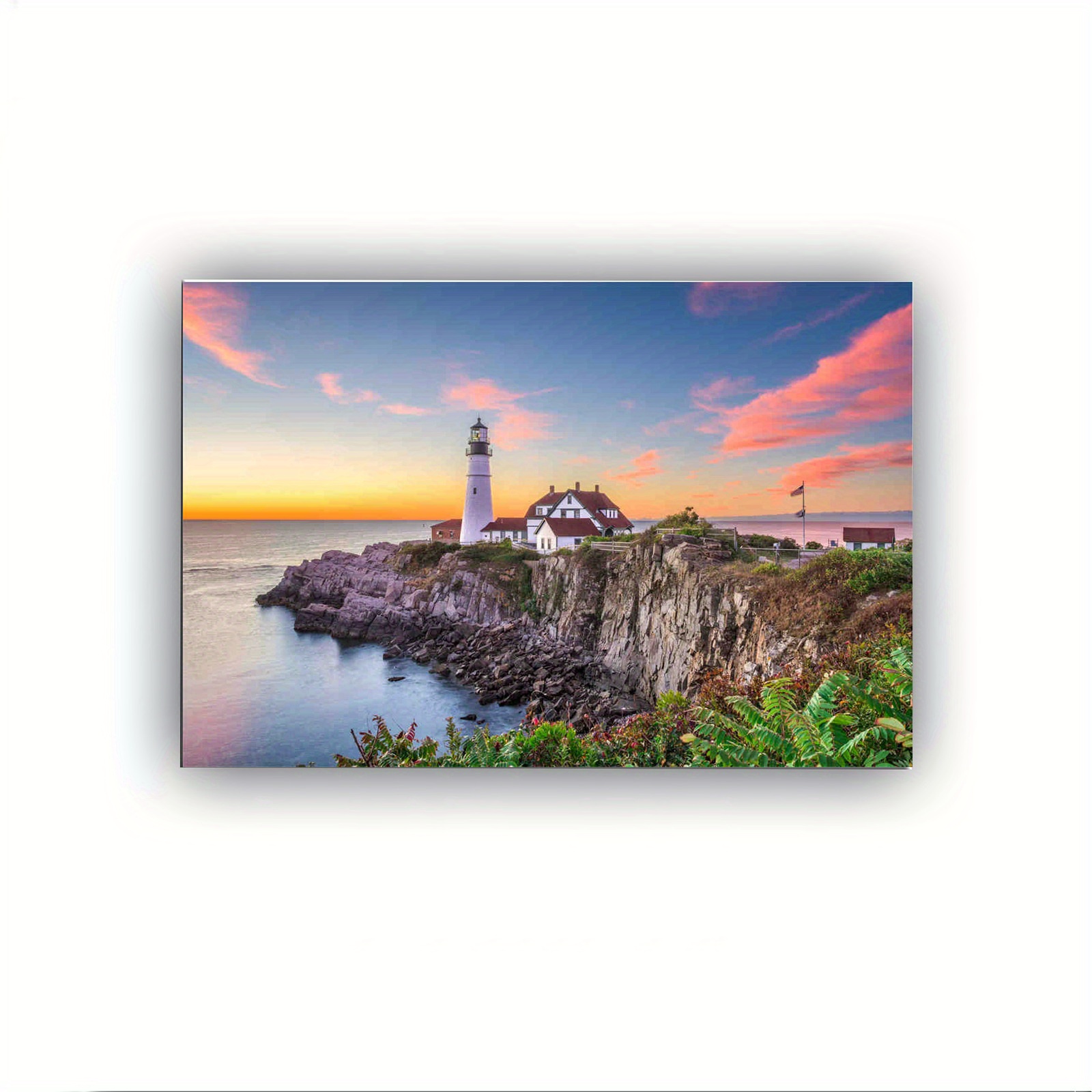 

1 Pc Wooden Framed Wall Art, Portland Lighthouse Poster, Artwork Wall Painting For Gift, Home Living Room Office Cafe Wall Decor, Perfect Gift And Home Decoration