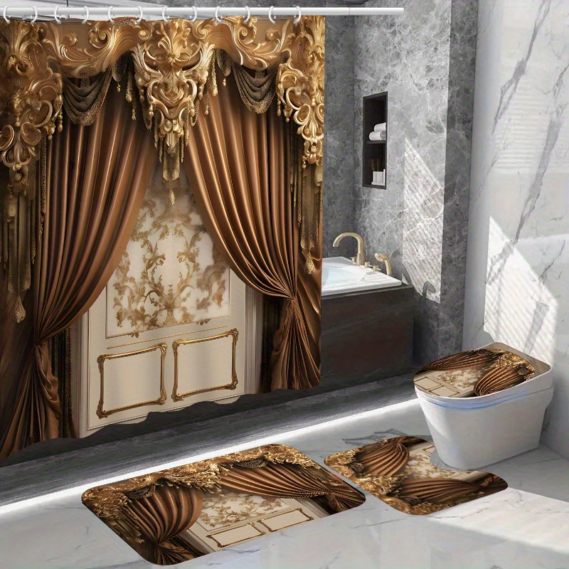 

1pc/4pcs Shower Curtain 12 Bathroom Mat Rug Carpet Polyester Curtain For Bathroom Accessories