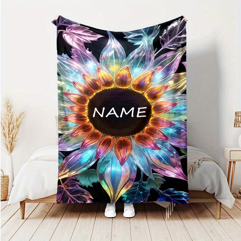 

Personalized Sunflower Blanket With Custom Name - Soft, Polyester Throw For Travel, Camping, Sofa & Home Decor