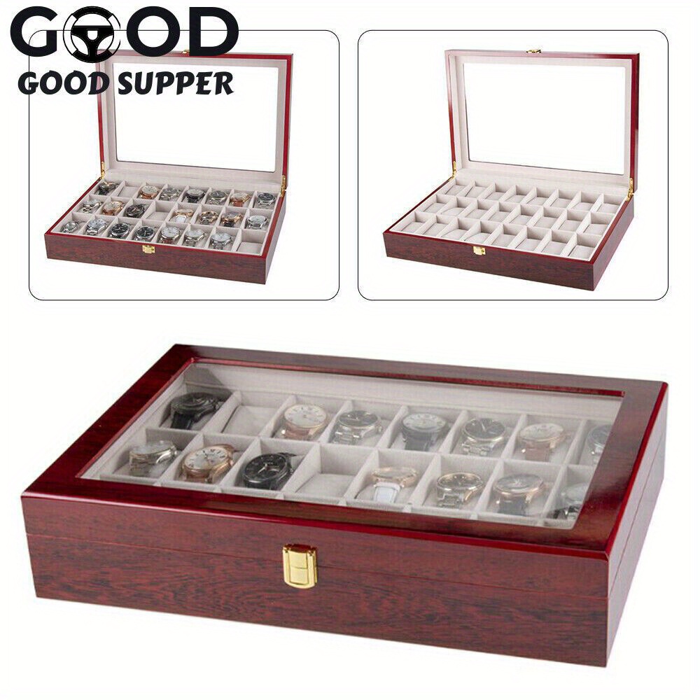 

24 Slot Wood Box Watch Holder Storage Display Case Jewelry Large Storage Space