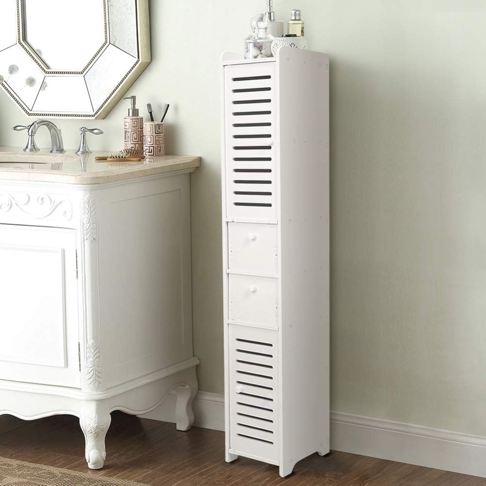 

Tall Storage Cabinet Free Standing Bathroom Floor Cabinet White Wooden Space Saving Cabinet Organizer With Shutter Door And Drawer For Home Living Room Bedroom