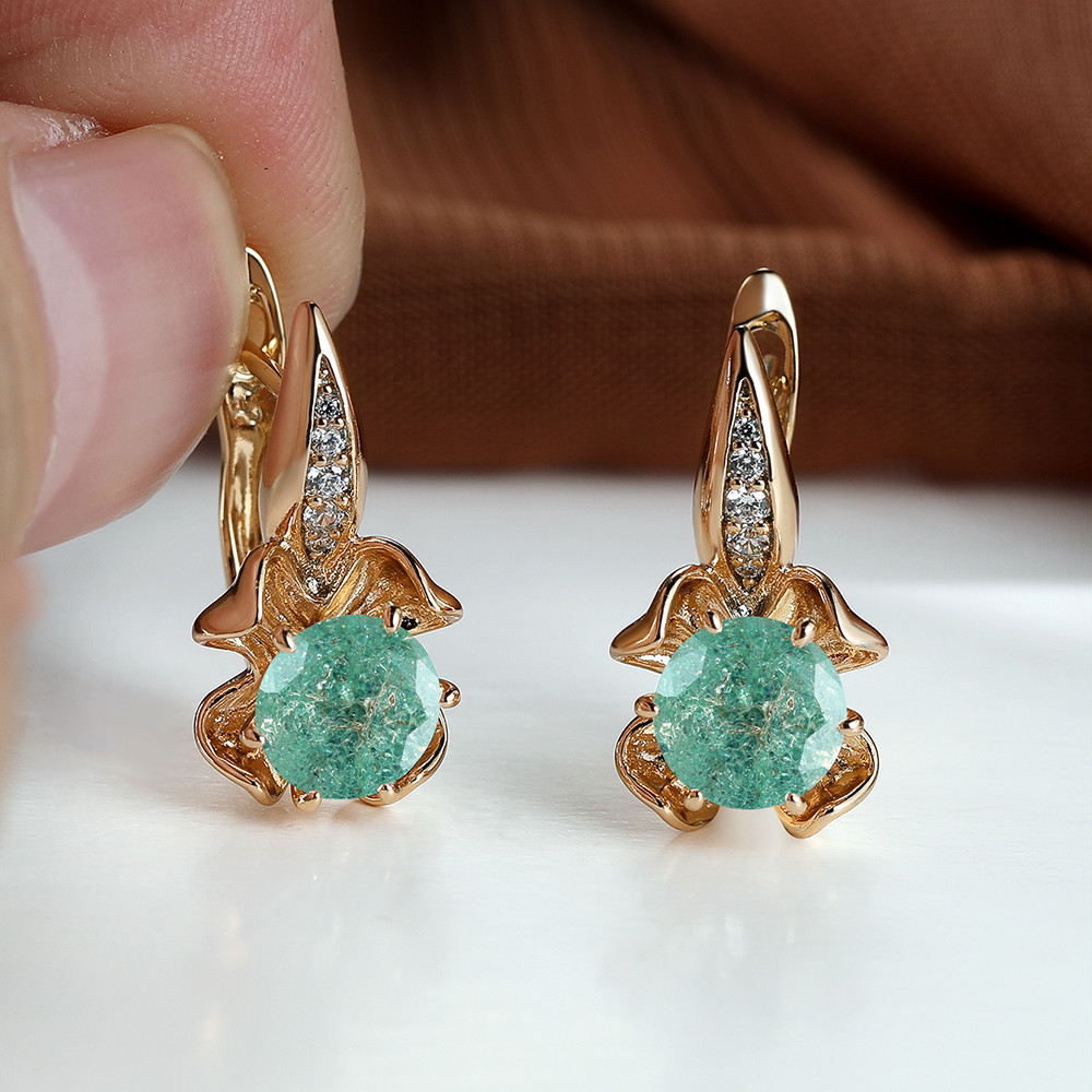 Image of 1 Pair Bamos Flower Stone Earrings - Round Cut Color Claw Wedding , Princess Flower Earrings For &, Wedding Accessory Gift (green) - Affordable Suitable For Pretend Play