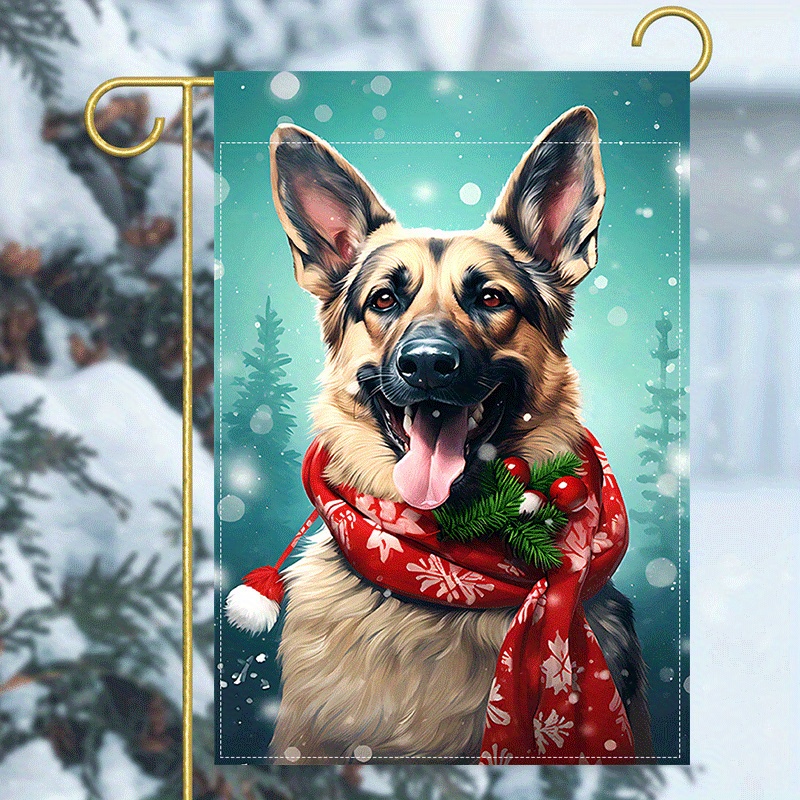 

Festive German Shepherd Dog Christmas Flag - Double-sided, Waterproof Burlap, 12x18 Inch, Machine Washable, Perfect For Pet Lovers And Holiday Decor