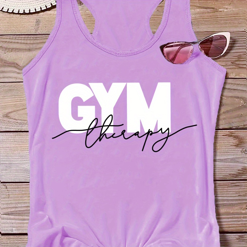 

Plus Size Gym Print Top, Casual Crew Neck Top For Summer, Women's Plus Size Clothing
