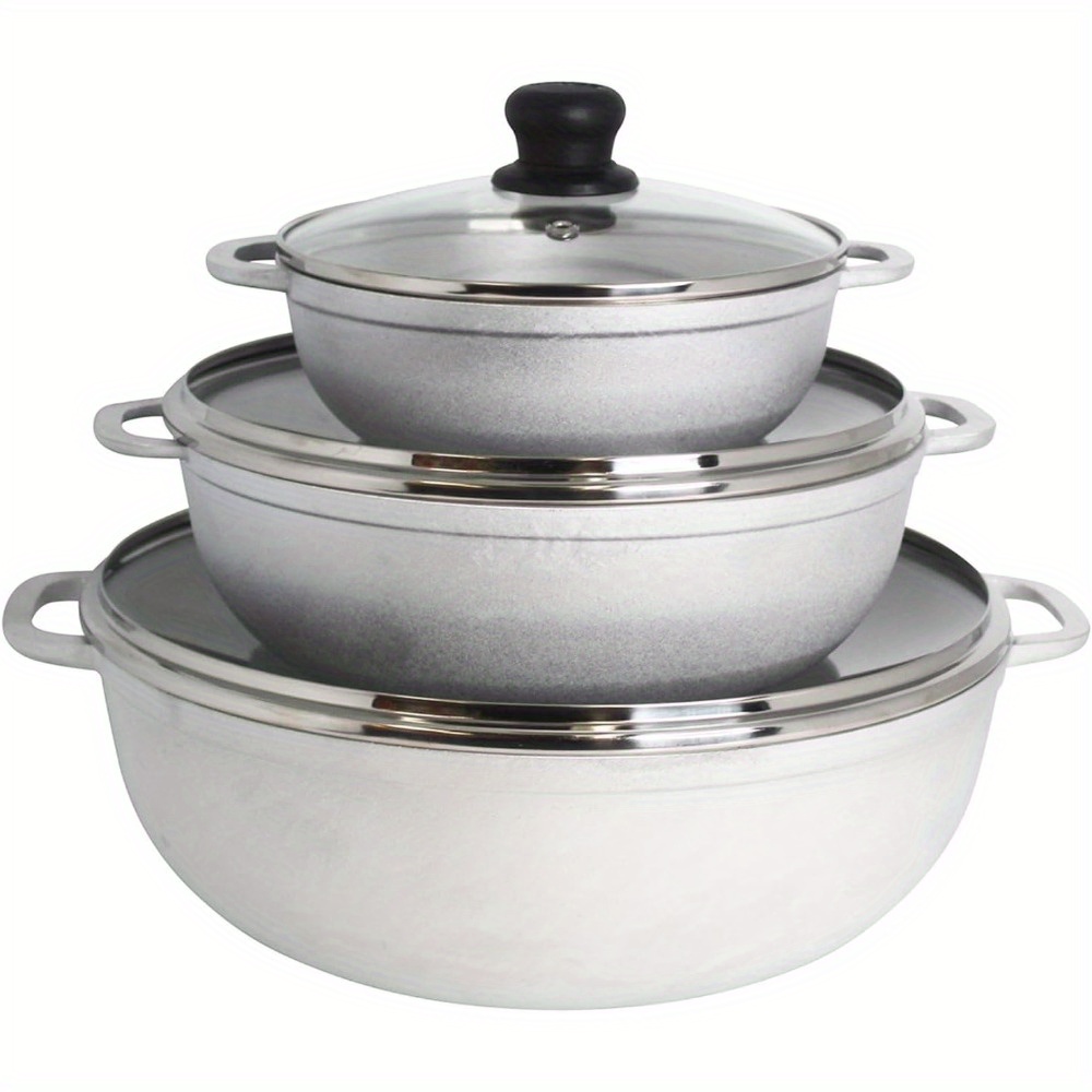 

Natural Traditional Caldero 3-piece Set With Glass Lid & Steam Vent (1.4/ 3.4/ 6.6) Quart, Silver (dutch Oven Set)