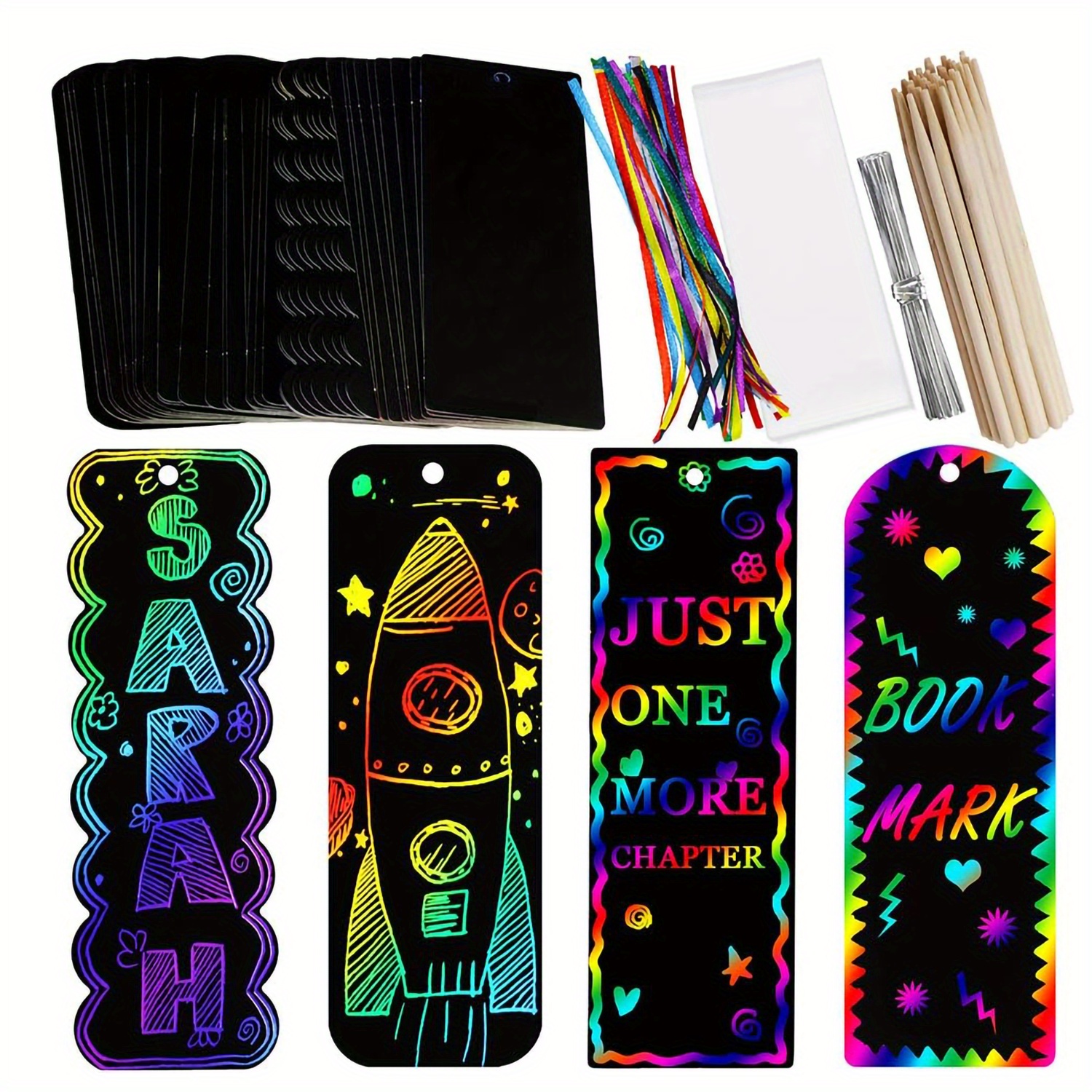 

Scratch Art Bookmarks Diy Craft Kit - 36-pack Rainbow Paper Bookmarks With Scratch Tools & Ribbons - Creative Party Favors, Gift Tags & Bookmark Making Set