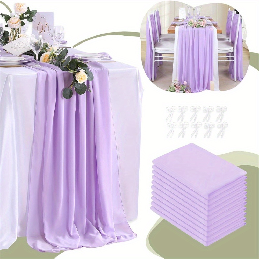 

10 Pieces 27x120 Inches (about 3.8 Meters)light Purple Chiffon Table Towel Transparent Country Wedding Table Towel Elegant Bridal Party Decoration