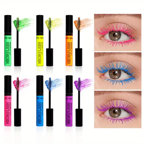6 pcs fluorescent mascara colorful lengthening waterproof long lasting smudge proof ideal for vibrant eye makeup winter makeup valentines day gifts and stage performances