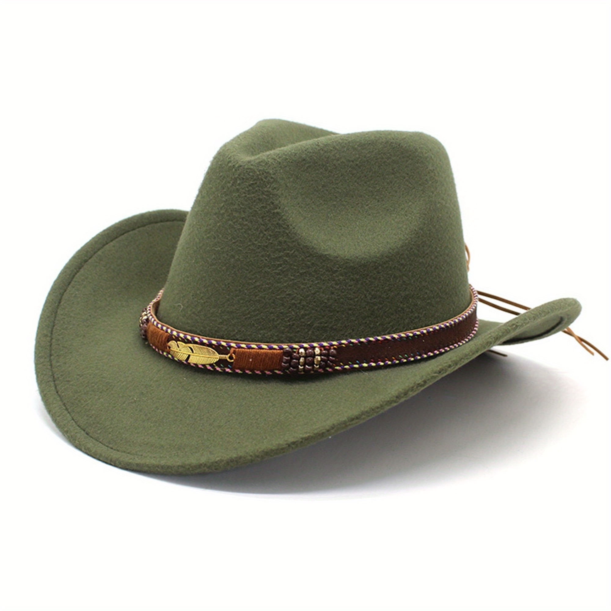 Women’s Olive Suede Braided Band Wide-Brim Hat Vintage Olive Green Hat With Wide Brim and Woven Band, 1960s  main image 2