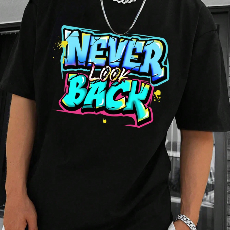 

1pc Never Men's Letter Print Round Neck Short Sleeve T-shirt