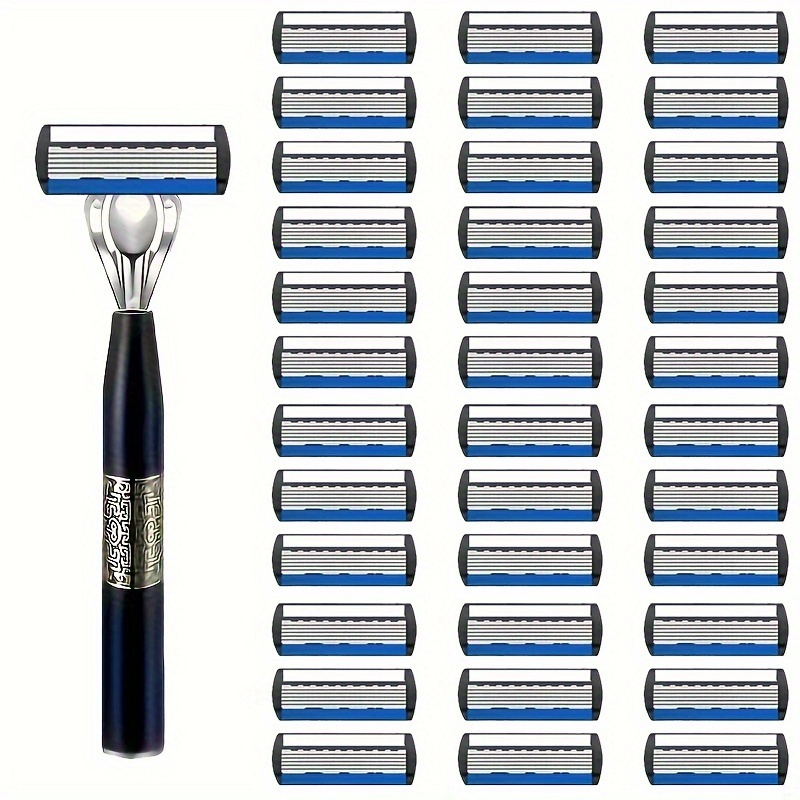 TEMU Men's Manual Metal Razor 1 Handle With 36 , Non-slip Handle, Replacement With Lubrication Strip, Safe Shaver, Valentine's Day Must-have Gift