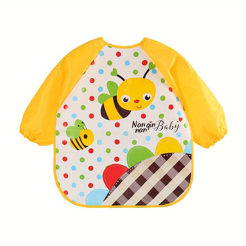 naninbaby cute toddler waterproof long sleeve art smock feeding bib apron for 0 3 years magic closure polyester fabric suitable for 0 3 year olds details 5