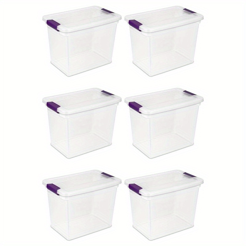 

27 Qt Latch Storage Stackable Bin With Latching Lid, 6 Pack