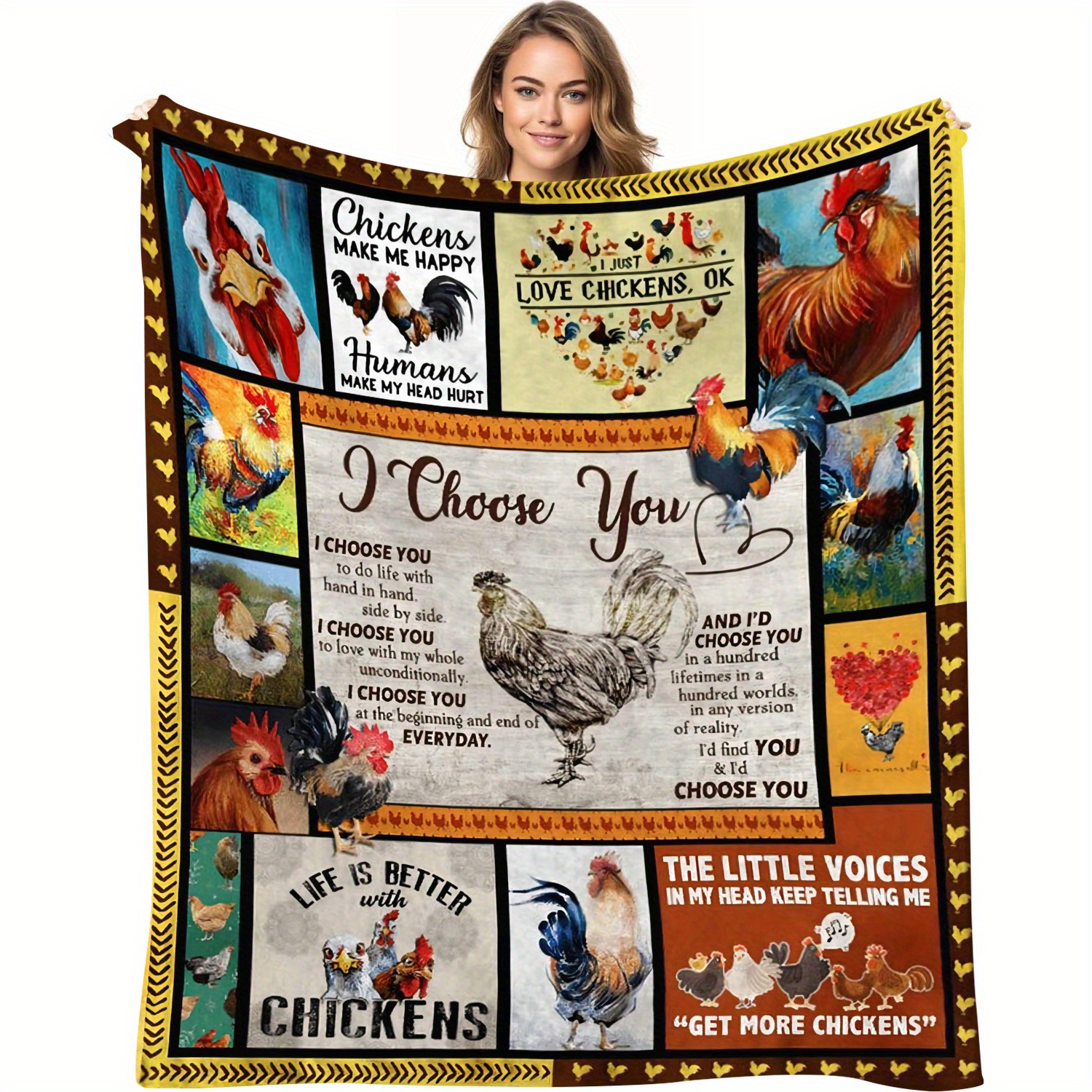 

Vintage-inspired Flannel Throw Blanket – All-season, Soft Polyester Knit, Farmhouse Digital Print Cozy Sofa Blanket With Chicken And Quotes Design – Perfect Gift For Poultry Enthusiasts