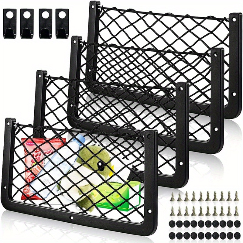 

4pcs Campervan Storage Nets With Hooks - Mesh Organizer Pockets For Car, 14x7 Inches - Ideal For Keys, Phones & More